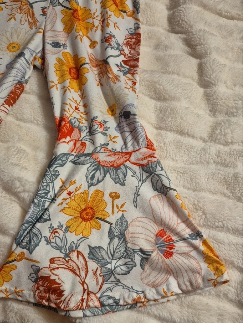 Source Unknown White Jumpsuit with Yellow & Orange Floral Print
